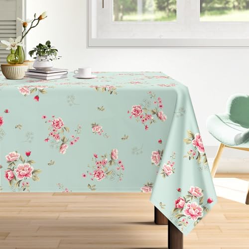 Arquiel Tischdecke Rechteckige Florale, Tischdecken Grün Abwaschbar Rechteckige Tischtuch Vintage Blumen Tischdeck Für Garten, Küche Essen Parteien Sommer, Herbst (140x180cm) von Arquiel