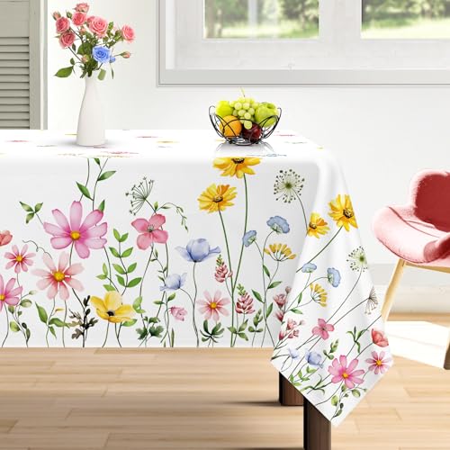 Arquiel Tischdecke Rechteckige Florale, Tischtuch Blumen Wasserabweisend StrapazierfäHiges Aquarell, Abwischbar Tischdeck FüR Abendessen, KüChe, Hochzeit, Drinnen, FrüHling/Sommer(152 x 214 cm) von Arquiel