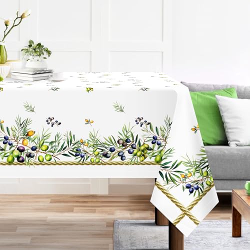 Arquiel Tischdecke Rechteckige Florale, Tischtuch Oliven Blumen Wasserabweisend StrapazierfäHiges Aquarell, Abwischbar Tischdeck FüR Abendessen, KüChe, Hochzeit, Drinnen, FrüHling/Sommer(140 x 180 cm) von Arquiel