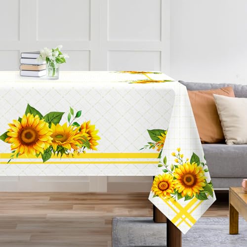 Arquiel Tischdecke Rechteckige Florale, Tischtuch Sonnenblume Blumen Wasserabweisend StrapazierfäHiges Aquarell, Abwischbar Tischdeck KüChe, Hochzeit, Drinnen, FrüHling/Sommer(152 x 213 cm) von Arquiel