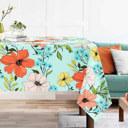 Arquiel Tischdecke Rechteckige Florale, Wasserabweisend Aquarell Tischdecken Tischtuch Deko, Polyester Tischdeck FüR Garten, KüChe Parteien FrüHling/Sommer (Orangefarbene Blüten, 152 x 213 cm) von Arquiel