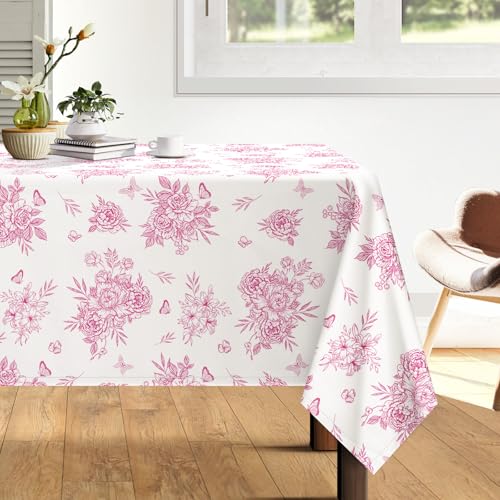 Arquiel Tischdecke Rosa Blumen, Tischdecken Abwaschbar Rechteckige Tischtuch Blätter Tischdeck für Haus Küche Esszimmer Party Dekoration(140 x 180 cm) von Arquiel