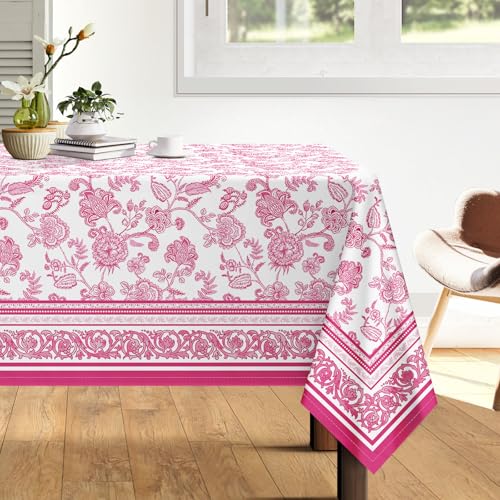 Arquiel Tischdecke Rosa Blumen, Tischdecken Abwaschbar Rechteckige Tischtuch Frühling Französisch Tischdeck für Haus Küche Esszimmer Party Dekoration(152 x 213 cm) von Arquiel