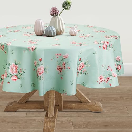 Arquiel Tischdecke Rund Florale, Tischdecken Abwaschbar Grün Tischtuch Vintage Blumen Tischdeck Für Garten, Küche Essen Parteien Sommer, Herbst (180x180cm) von Arquiel