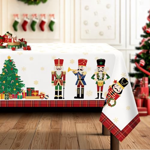 Arquiel Tischdecke Weihnachten, Nussknacker Rot Weihnachtsbaum Tischtuch Abwaschbar Rechteckige Pflegeleicht Tischdeck FüR Küche Parteien Dekoration Hochzeit Festival(140 x 180cm) von Arquiel