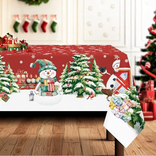 Arquiel Tischdecke Weihnachten, Schneemann Rot Weihnachtsbaum Tischtuch Abwaschbar Rechteckige Pflegeleicht Tischdeck FüR Küche Parteien Dekoration Hochzeit Festival(140 x 180 cm) von Arquiel