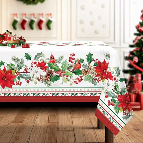 Arquiel Tischdecke Weihnachten, Winter Florale Weihnachtsblume Tischtuch Abwaschbar Rechteckige Pflegeleicht Tischdeck FüR Küche Parteien Dekoration Hochzeit Festival(152 x 213 cm) von Arquiel