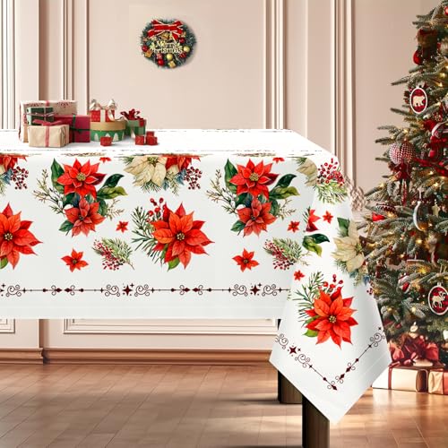 Arquiel Tischdecke Weihnachten, Winter Vögel Florale Rechteckige Tischtuch, Pflegeleicht Abwischbar Tischdeck FüR KüChe, Dekoration Parteien Thanksgiving/Weihnachten (152x213cm) von Arquiel