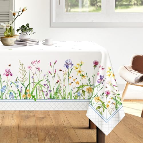 Arquiel Tischdecke Wildblumen, Tischdecken Abwaschbar Rechteckige Tischtuch Frühling Blätter Tischdeck für Haus Küche Esszimmer Party Dekoration(140 x 180 cm) von Arquiel