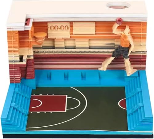 ArrGo 3D-Notizblock Basketball-Glaubensmodell Papierschnitzkunst Haftnotizen mit Stifthalter und Dribble-Silhouette DIY kreative Papierkunst Kartenbasteln Skulptur Notizblock von ArrGo