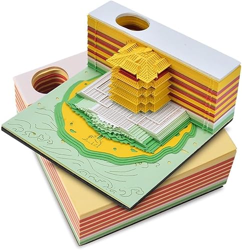 3D-Notizblock mit gelbem Kranichturm dreidimensionale Haftnotizen Lesezeichen Stifthalter kreatives Geburtstagsgeschenk DIY-Notizblock mit Würfeln von ArrGo