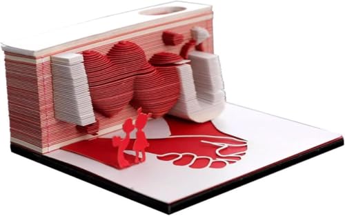 ArrGo „I Love U“ 3D-Notizblock Papierkunst Notizblock Herz zu Herz 3D-Papierschnitzmodellblock romantische Nicht klebende Papierschnitzkunst Bastelnotizen Valentinstag von ArrGo