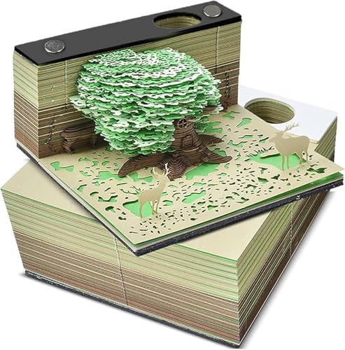 ArrGo 3D-Haftnotizen 115Seiten kreativer Baum-Notizblock mit Stifthalter abreißbarer 3D-Kunst-Notizblock DIY-3D Papierschnitzerei für Zuhause Büro Schreibtisch-Dekoration Geschenk(Green) von ArrGo