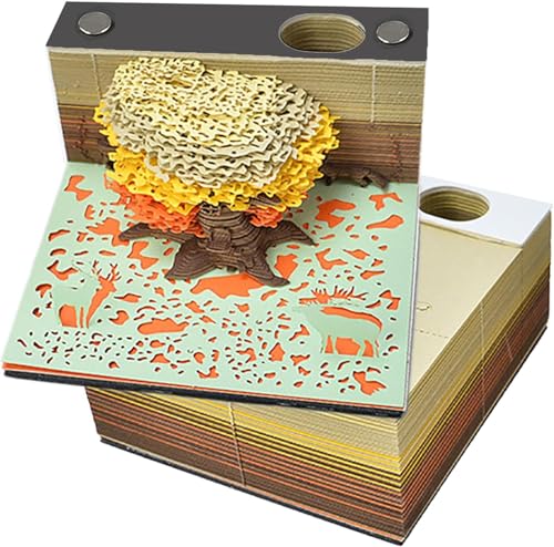 ArrGo 3D-Haftnotizen 115Seiten kreativer Baum-Notizblock mit Stifthalter abreißbarer 3D-Kunst-Notizblock DIY-3D Papierschnitzerei für Zuhause Büro Schreibtisch-Dekoration Geschenk(Orange) von ArrGo