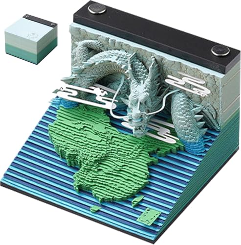 ArrGo 3D-Notizblock, 190 Blatt chinesisches Sternzeichen Drache 3D-Kalender Nicht klebend Abreißkalender Skulptur Papierschnitzerei Basteln Uhrenkalender 2024 als Geschenk(A) von ArrGo