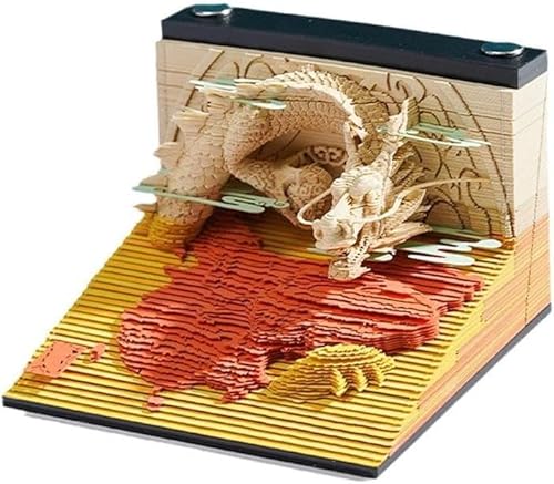 ArrGo 3D-Notizblock, 190 Blatt chinesisches Sternzeichen Drache 3D-Kalender Nicht klebend Abreißkalender Skulptur Papierschnitzerei Basteln Uhrenkalender 2024 als Geschenk(B) von ArrGo