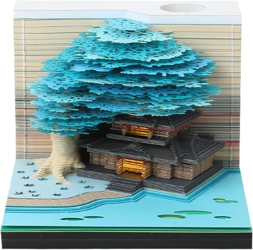 ArrGo 3D-Notizblock 260 Blatt Papierschnitzkunst 3D-Haftnotizen praktische Post-Notizen Baumhaus-Notizblock Kawaii-Notizblock mit Licht Stifthalter und Lesezeichen DIY kreative Geschenke(Blue) von ArrGo