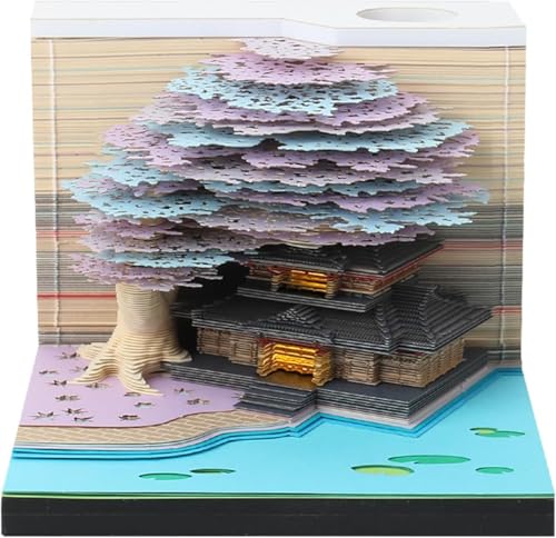 ArrGo 3D-Notizblock 260 Blatt Papierschnitzkunst 3D-Haftnotizen praktische Post-Notizen Baumhaus-Notizblock Kawaii-Notizblock mit Licht Stifthalter und Lesezeichen DIY kreative Geschenke(Color) von ArrGo