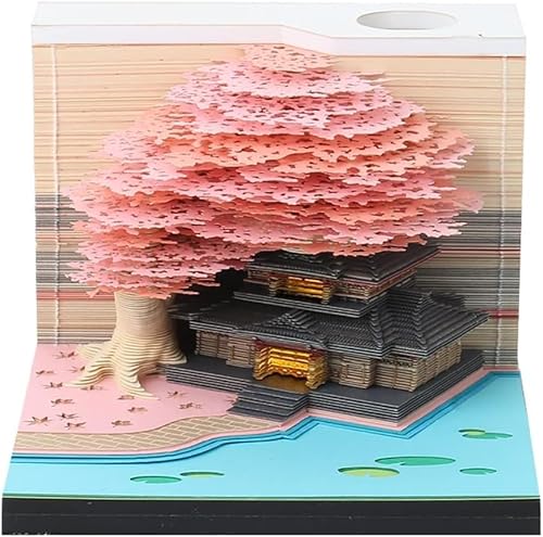 ArrGo 3D-Notizblock 260 Blatt Papierschnitzkunst 3D-Haftnotizen praktische Post-Notizen Baumhaus-Notizblock Kawaii-Notizblock mit Licht Stifthalter und Lesezeichen DIY kreative Geschenke(Pink) von ArrGo