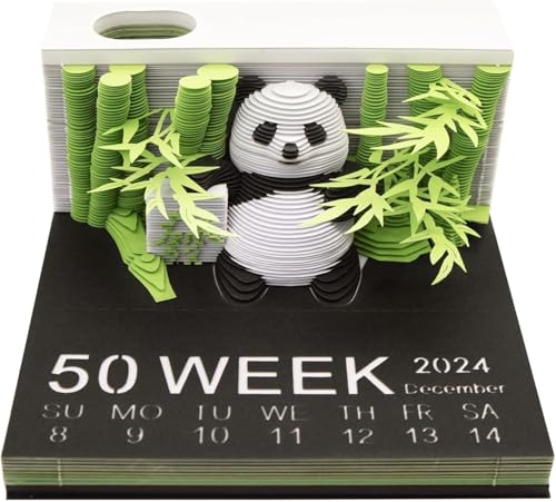 ArrGo Panda 3DKreativer Zeitmesser-Kalender 2024 Tischkalender Abreiß-Notizblock Schreibtisch-Papier Dekorative Skulptur mit Stifthalter Wochenkalender für Dekoration von ArrGo