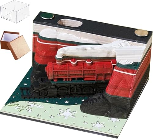 ArrGo Weihnachtszug 3D-Schreibtisch-Notizblock 2024DIY-Notizblock mit Vitrine 3D-Papierkartenbasteln kreative Schreibtischnotizen Schnitzkunst Basteln für die Schule Zuhause und das Büro von ArrGo