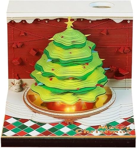 ArrGo Zeitstückkalender mit LED-Licht 3D Dreidimensionaler Notizkalender Panorama-Weihnachtsbaum 3D-Kalender Papierschnitzkunst Notizblock Notizblock Geschenk von ArrGo