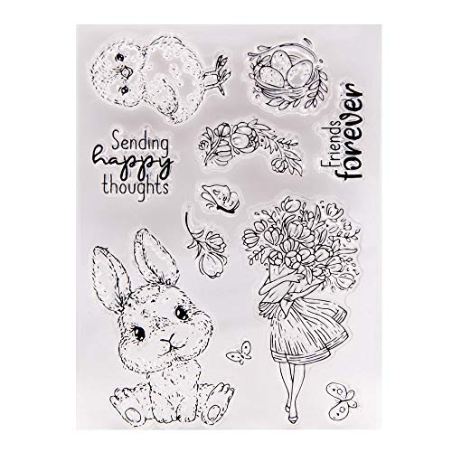 arriettycraft Happy Easter Egg Bunny Huhn Blumen Schmetterling Sending Happy Thoughts Clear Stamps for Card Making Decoration and DIY Scrapbooking Tools Rubber Stamps von arriettycraft