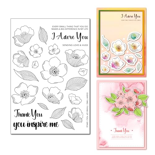 Arrietty Stempel zum Selbermachen mit Blumen und Blättern, mit Aufschrift "Thank You Adore You Inspire Me", klar, für Sammelalben und Grußkarten von Arrietty