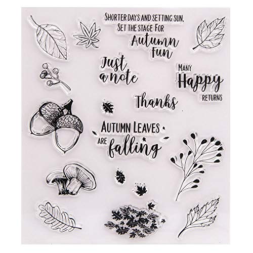 arriettycraft Transparente Stempel für Grußkarten, Dekoration und Bastelarbeiten, Motiv: Falling Leaves Nuts Mushroom Happy Returns Thanks von arriettycraft