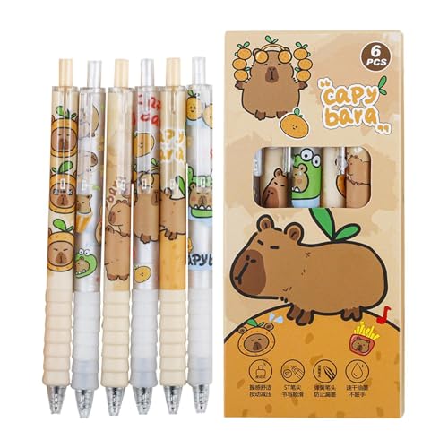 Arroopu 6 Stück Gelstifte Set, 0,5 Mm Schnell Trocknende Tinte Tintenstifte Niedlicher Capybara Kugelschreiber Premium Gelstifte Roller Kugelschreiber Für Studenten Geschenk, Schul Bürobedarf von Arroopu