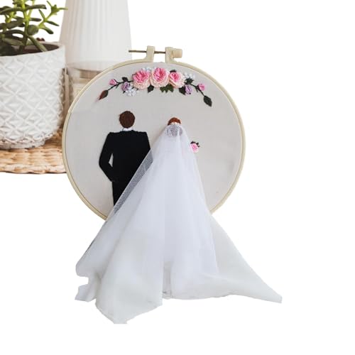 Arroopu Anfänger Stickerei Kits Hochzeit, Stickkit für Paar, Valentinstag Punch Nadel Set, Stickerei Hochzeitskit mit Reifen und Farbfäden für Anfänger Erwachsene Liebhaber vorschlagen von Arroopu