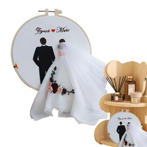 Arroopu Hochzeitsstickerei, Anfänger Stickerei Kits Hochzeit,Punch Nadel Set Crafts | Stickerei Hochzeitskit mit Reifen und Farbfäden für Anfänger Erwachsene Liebhaber vorschlagen von Arroopu