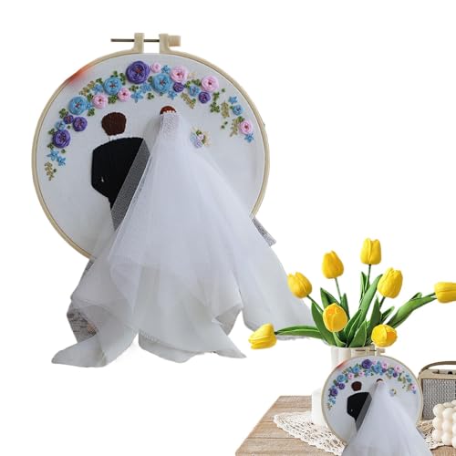 Arroopu Hochzeitsstickerei, Anfänger Stickerei Kits Hochzeit | Erwachsene Punchnadel -Set | Stickerei Hochzeitskit mit Reifen und Farbfäden für Anfänger Erwachsene Liebhaber vorschlagen von Arroopu