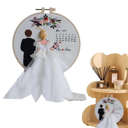 Arroopu Paar Stickerset, Stickerei Hochzeitskit, Liebhaber Punch Nadel Set, Stickerei Hochzeitskit mit Reifen und Farbfäden für Anfänger Erwachsene Liebhaber vorschlagen von Arroopu