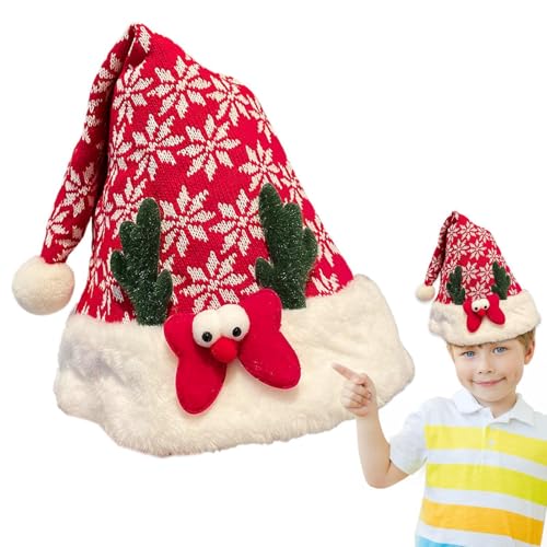 Arroopu Süße Weihnachtsmütze, Weihnachtsmütze für Kinder - Weihnachtsmütze mit Pailletten, rot, Weihnachtsmütze | Unisex-Weihnachtsstoff mit Hirschgeweih, Weihnachtsdekoration für Erwachsene und von Arroopu