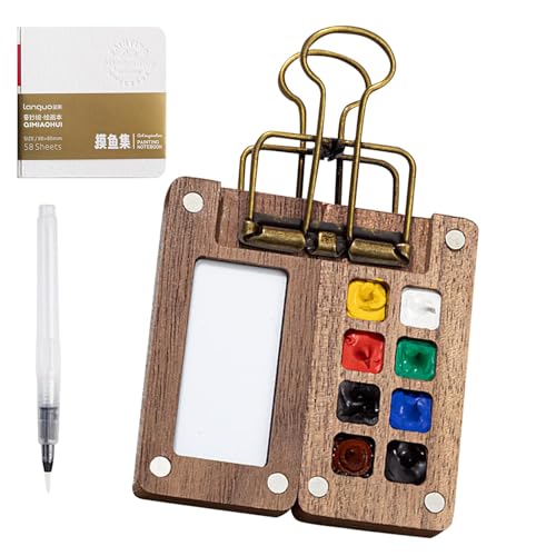 8 Quadrate, 6 x 6 cm, tragbares Paletten-Set – Holz-Reise-Farbpalette, Aquarell-Paletten-Set, vielseitige Farbpalette, Taschenkünstler, Aquarell-Set mit Farbpalette, Stift, Zeichenbuch von Arrovarp