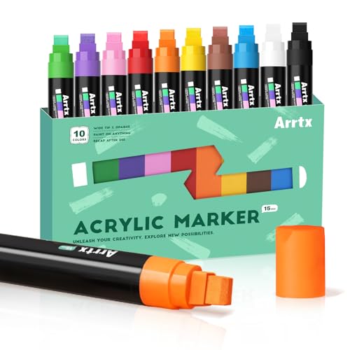 Arrtx Acrylfarbe Marker, 15mm Filzspitze Jumbo Marker, 10 Pack farbige Graffiti Marker, permanente Malstifte für Tagging, Schilder, DIY Basteln machen von Arrtx
