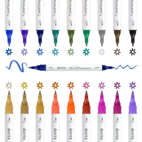 Arrtx Acrylstifte 18 Farben Metallic Pinselmarker, Glitzermarker mit feiner Spitze (Doppelspitzen),glitzer filzstifte für Felsmalerei, Holz, Stoff, Kunststoff, Leinwand, Osterei von Arrtx