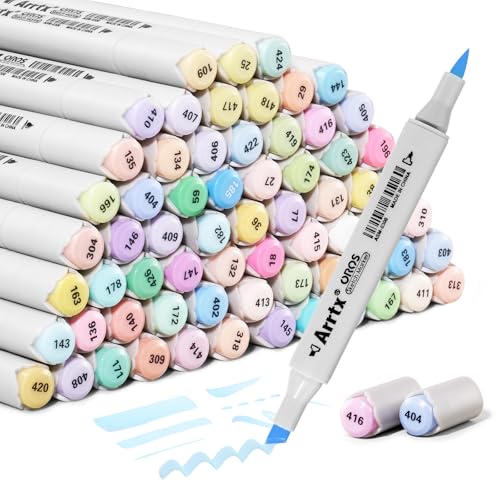 Arrtx Oros pastellfarbene Alkoholmarker-Set, 66 Farben Dual Tip (Pinsel & Meißel) permanenter Marker Pen auf Alkoholbasis mit ttragbarer Koffer, Art Marker für Ausmalen, Zeichnen und Illustrieren von Arrtx