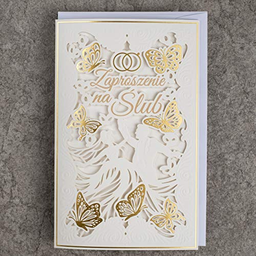 ART NUVO WEDDING INVITATIONS CARDS - 20pcs, 130x205mm, WITH PRINTABLE INNERS AND ENVELOPES FOR WEDDING - LASER CUT, GOLD FOILED, EMBOSSED DESIGN WITH ENGRAVED INSCRIPTIONS ON IVORY, DECORATIVE PAPER von art nuvo