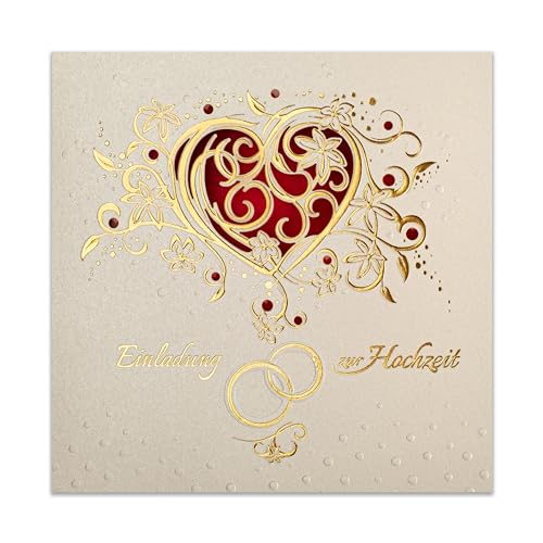 Art Nuvo Hochzeitseinladungen - 20 St. 135x135mm, Mit Bedruckbaren Einlagen Und Um-Schlägen Für Hochzeit – Lasergeschnitten, Mit Goldfolie Veredelt. Gepresstes Muster Auf Metallickpapier, ZAP_DE_05 von art nuvo