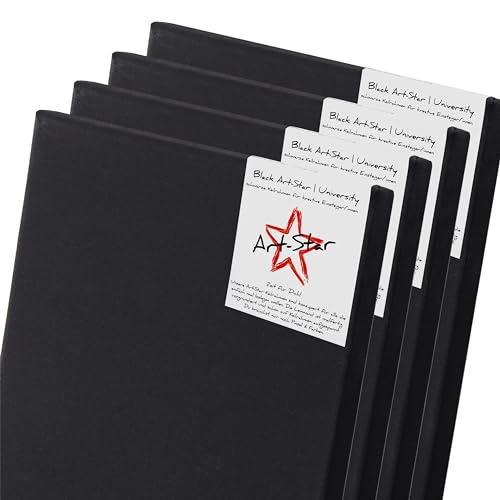 4x Art-Star | UNIVERSITY BLACK KEILRAHMEN 60x80 cm | schwarze Leinwände auf Keilrahmen 60x80 cm | Leinwandtuch vorgrundiert, malfertige bespannte rechteckige Keilrahmen mit Leinwand zum malen von Art-Star