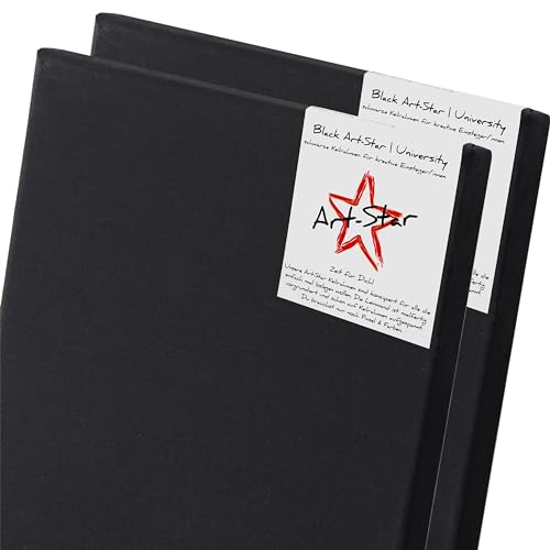 2x Art-Star | UNIVERSITY BLACK KEILRAHMEN 80x100 cm | schwarze Leinwände auf Keilrahmen 80x100 cm | Leinwandtuch vorgrundiert, malfertige bespannte rechteckige Keilrahmen mit Leinwand zum malen von Art-Star