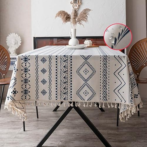 ArtBud Abwischbare Boho-Tischdecke mit Rückseite aus Terylen-Baumwolle, für rechteckige Tische, wasserdichte und ölbeständige Tischdecke für den Esstisch (rechteckig/länglich, 140 x 213 cm, 6–8 Sitze) von ArtBud