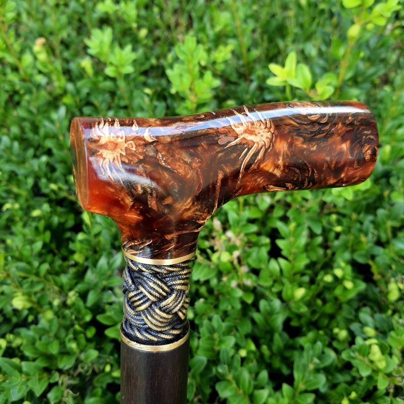 Walking Cane Stick Handarbeit Holz Hybrid Acryl Burl Handle E9 von Artcrafft