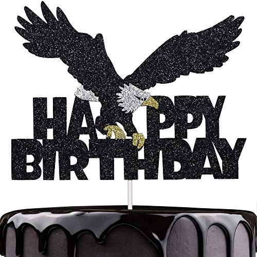 Artczlay Weißkopfseeadler Happy Birthday Tortenaufsatz Schwarz Glitzer Tortenaufsatz Glatzenadler Motto Party Kuchendekoration von Artczlay