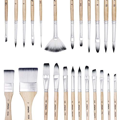 Artecho Pinselset Acrylfarben, Pinsel Set für Aquarell, Öl, Steinmalerei, Nagelpinsel, 24 Verschiedene Größen mit Organisationstasche. von Artecho