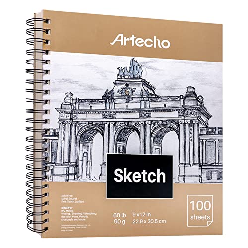 Artecho Skizzenbuch A4, 100 Blatt, 90g, Weiß, 22,9 x 30,5 cm Zeichenblock, Skizzenpapier zum Zeichnen mit Bleistift, Kohlestift und Marker.… von Artecho