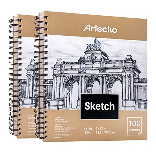 Artecho Skizzenbuch A4, 2×100 Blatt, 90g, Weiß, 22,9 x 30,5 cm Zeichenblock, Skizzenpapier zum Zeichnen mit Bleistift, Kohlestift und Marker.… von Artecho