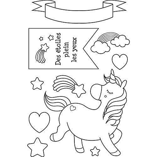 Artemio 10040078 Einhorn Regenbogen Stempel klar 10 Stück, Multi, One Size von Artemio